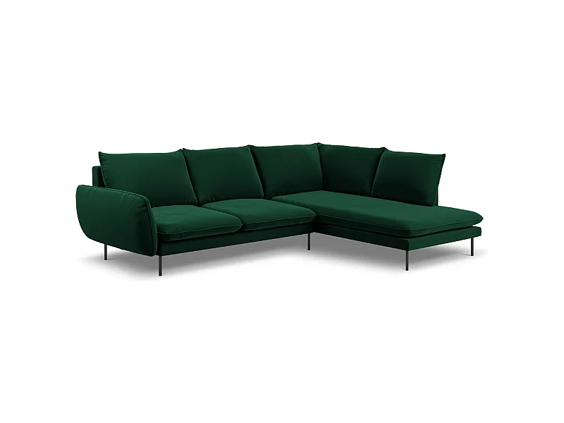 Cosmopolitan Design - 6-Sitzer Ecksofa rechts "Vienna" aus Samt flaschengrün - 275x185x95cm