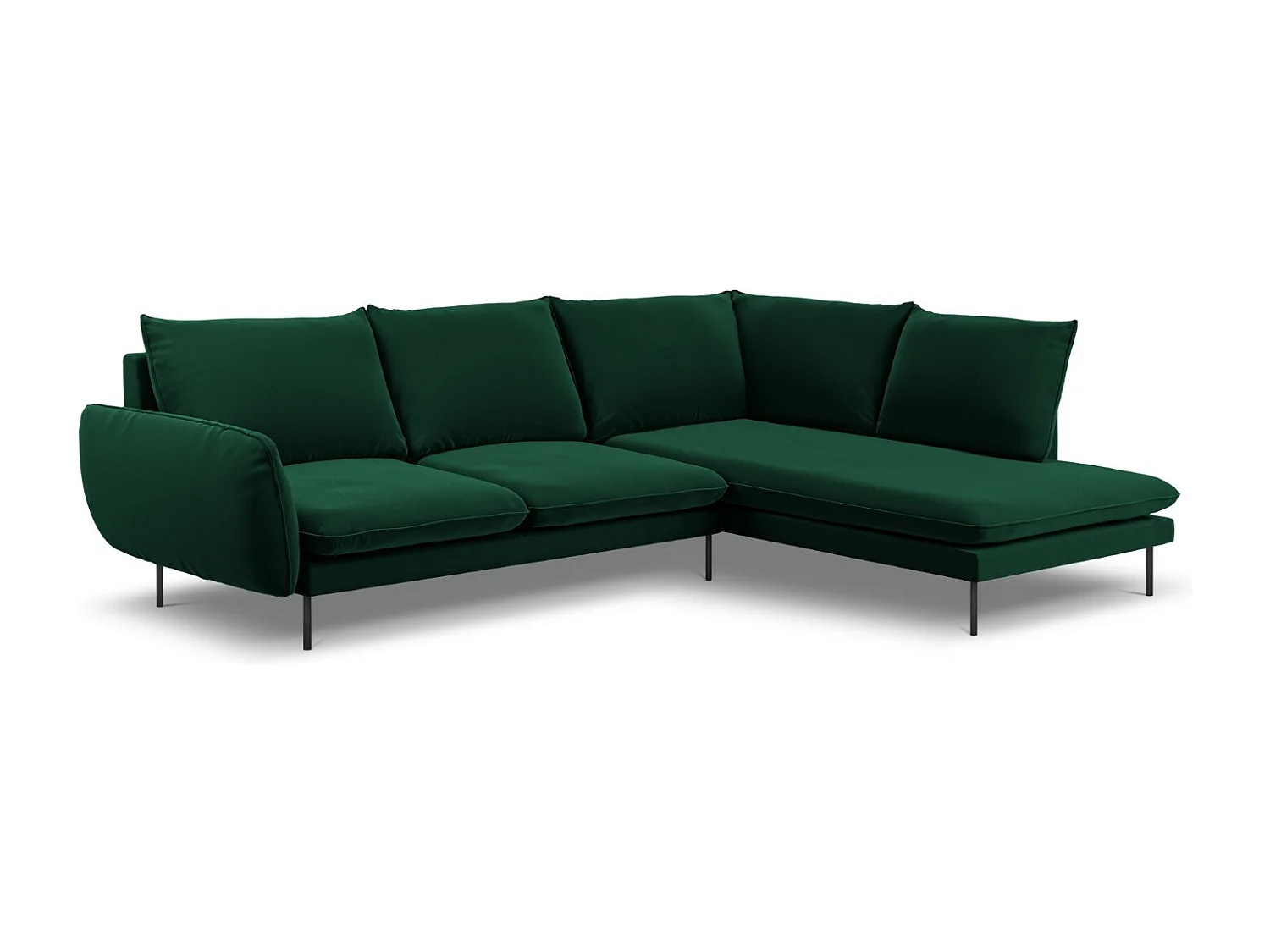 Cosmopolitan Design - 6-Sitzer Ecksofa rechts "Vienna" aus Samt flaschengrün - 275x185x95cm