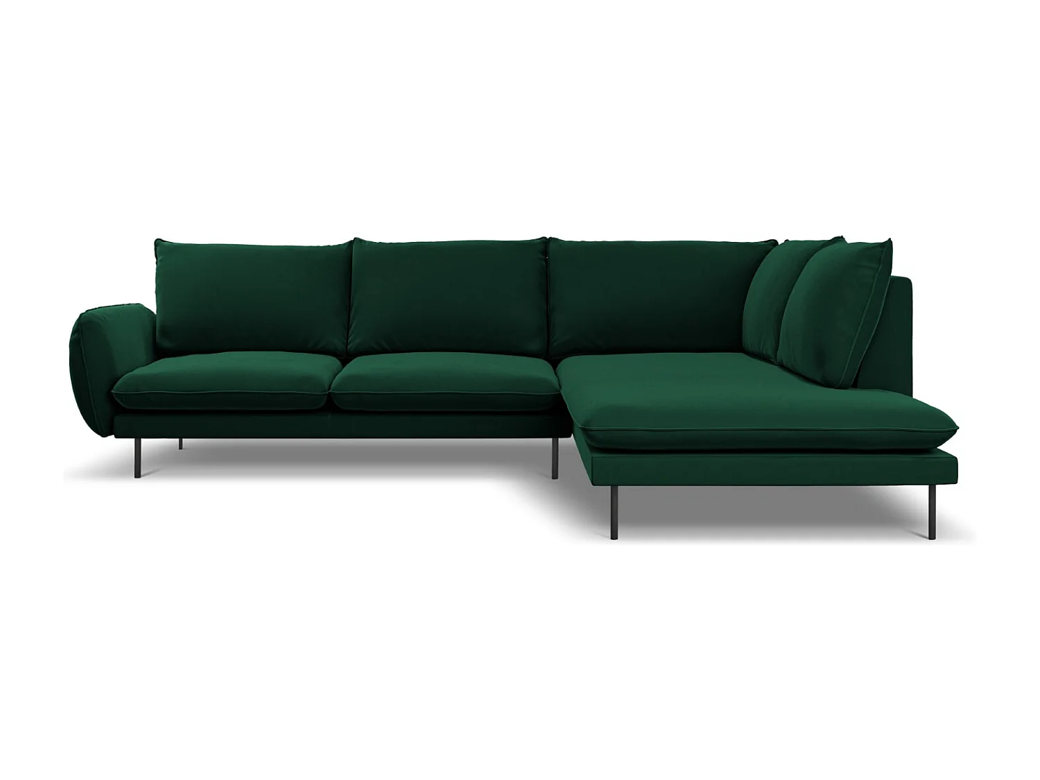 Cosmopolitan Design - 6-Sitzer Ecksofa rechts "Vienna" aus Samt flaschengrün - 275x185x95cm