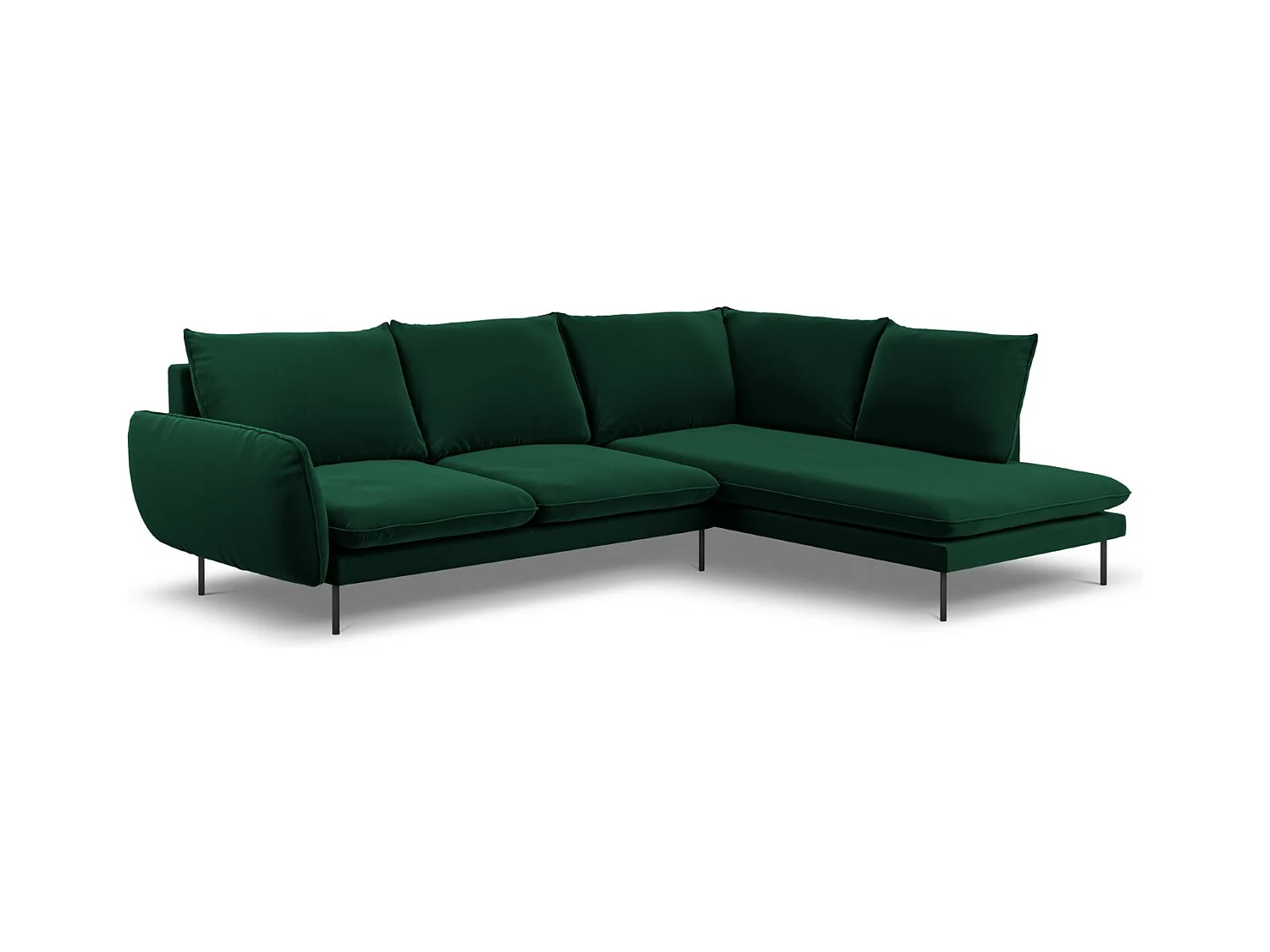 Cosmopolitan Design - Rechter hoekbank "Vienna" 6 zitplaatsen, Flueel, Flessengroen - 275x185x95cm