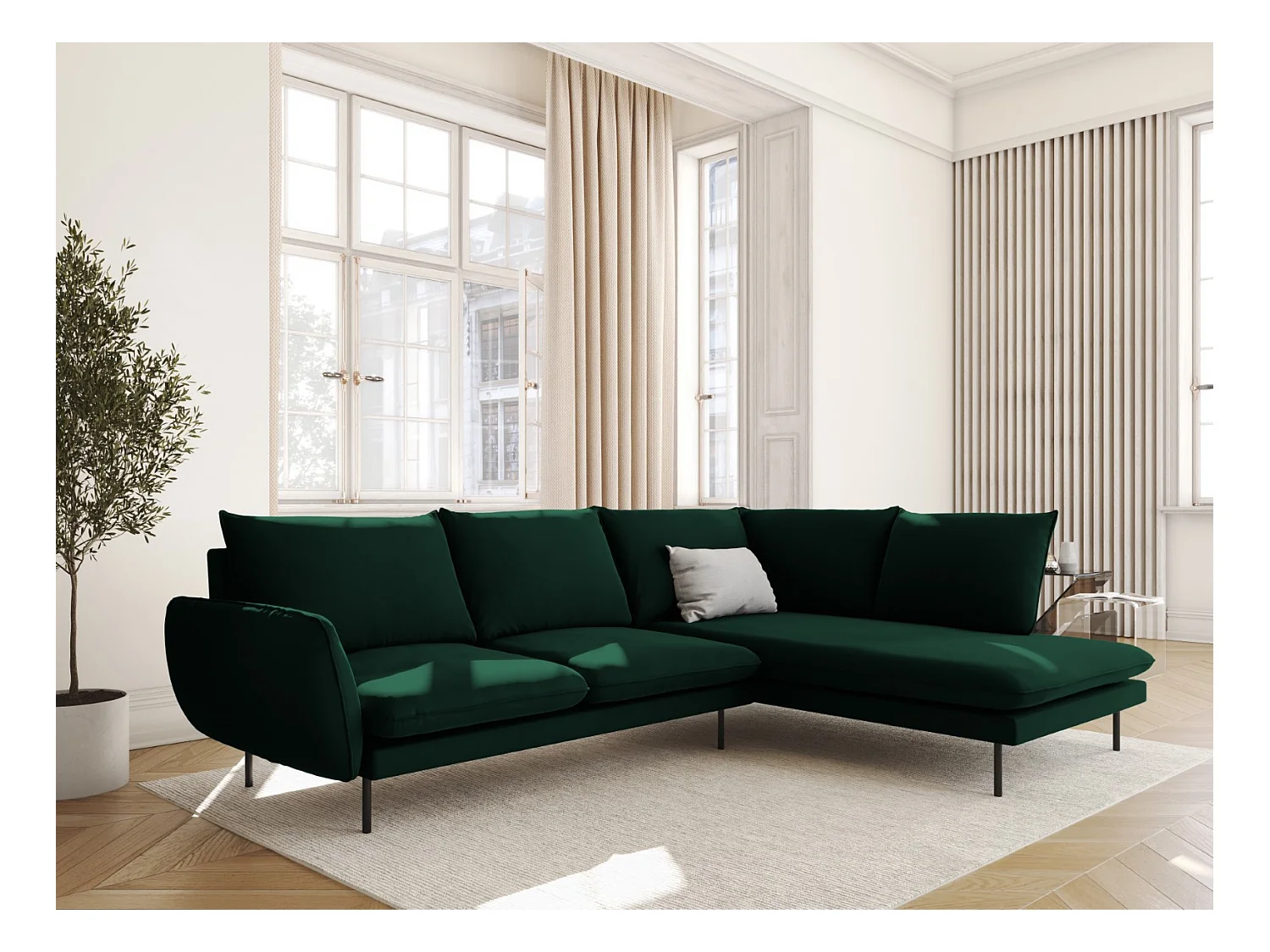 Cosmopolitan Design - Canapé d'angle droit "Vienna" 6 places en velours vert bouteille - 275x185x95cm