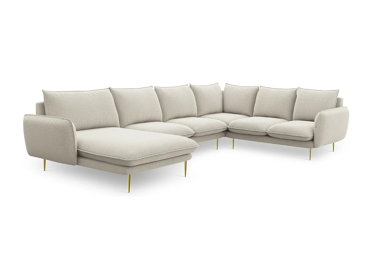 Cosmopolitan Design - Panoramische hoekbank rechts "Vienna" 7 zitplaatsen, Structurele stof, Lichtbeige - 330x235x95cm