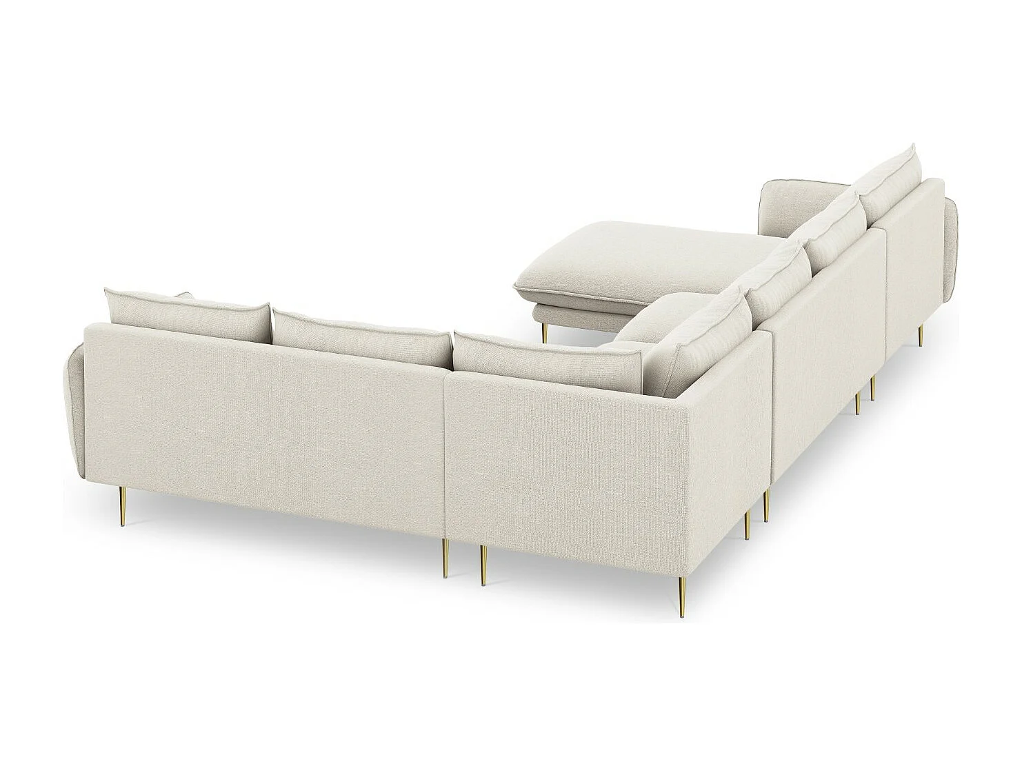 Cosmopolitan Design - Panoramische hoekbank rechts "Vienna" 7 zitplaatsen, Structurele stof, Lichtbeige - 330x235x95cm