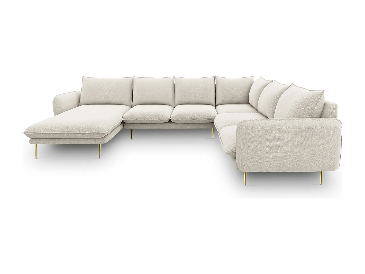 Cosmopolitan Design - Divano panoramico destro "Vienna" 7 posti in tessuto strutturato beige chiaro - 330x235x95cm