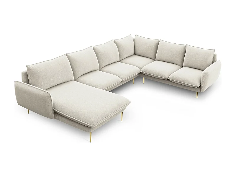 Cosmopolitan Design - Canapé d'angle droit panoramique "Vienna" 7 places en tissu structurel beige clair - 330x235x95cm