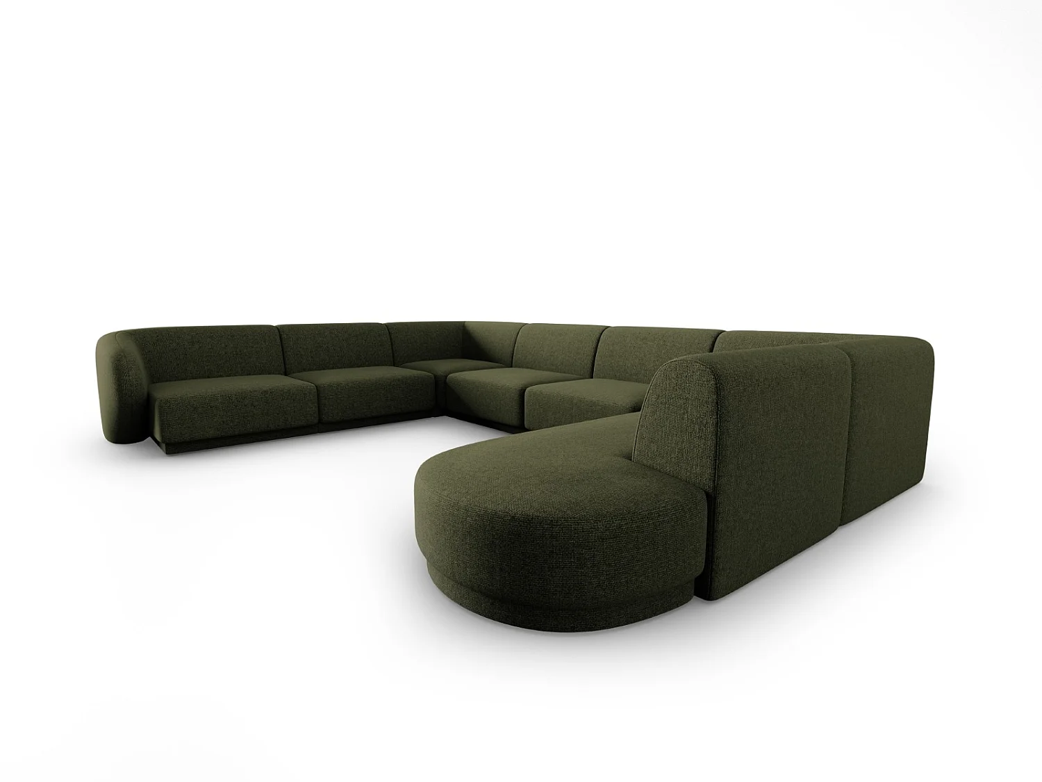 CXL by Christian Lacroix - Canapé d'angle gauche panoramique modulable "Lionel" 8 places en chenille vert chiné - 342x323x74cm