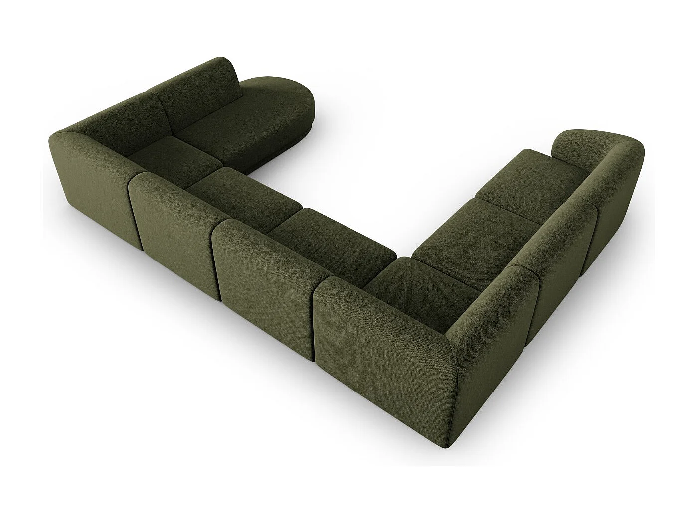CXL by Christian Lacroix - Canapé d'angle gauche panoramique modulable "Lionel" 8 places en chenille vert chiné - 342x323x74cm