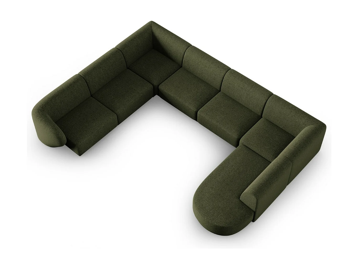 CXL by Christian Lacroix - Canapé d'angle gauche panoramique modulable "Lionel" 8 places en chenille vert chiné - 342x323x74cm