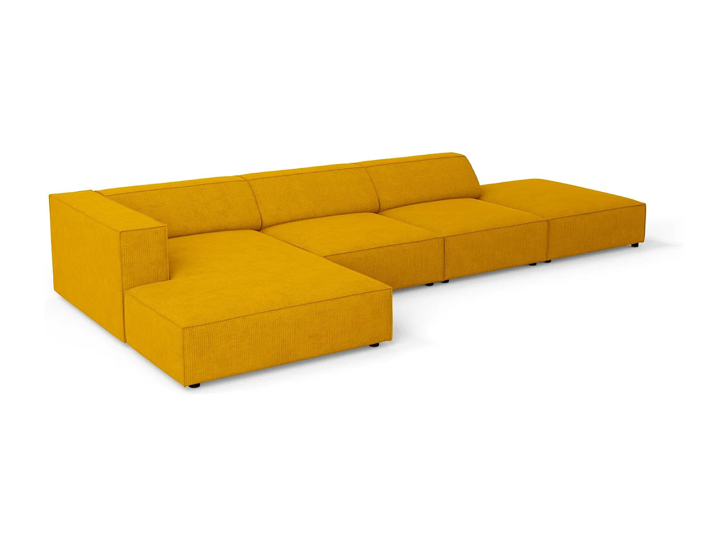 Cosmopolitan Design - Sofá de canto esquerdo "Arendal" 5 lugares em tecido chenille com efeito canelado mostarda - 341x166x70cm