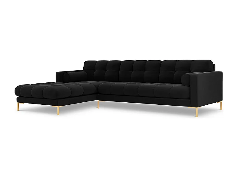 Cosmopolitan Design - Canapé d'angle gauche "Bali" 5 places en velours noir - 293x185x75cm
