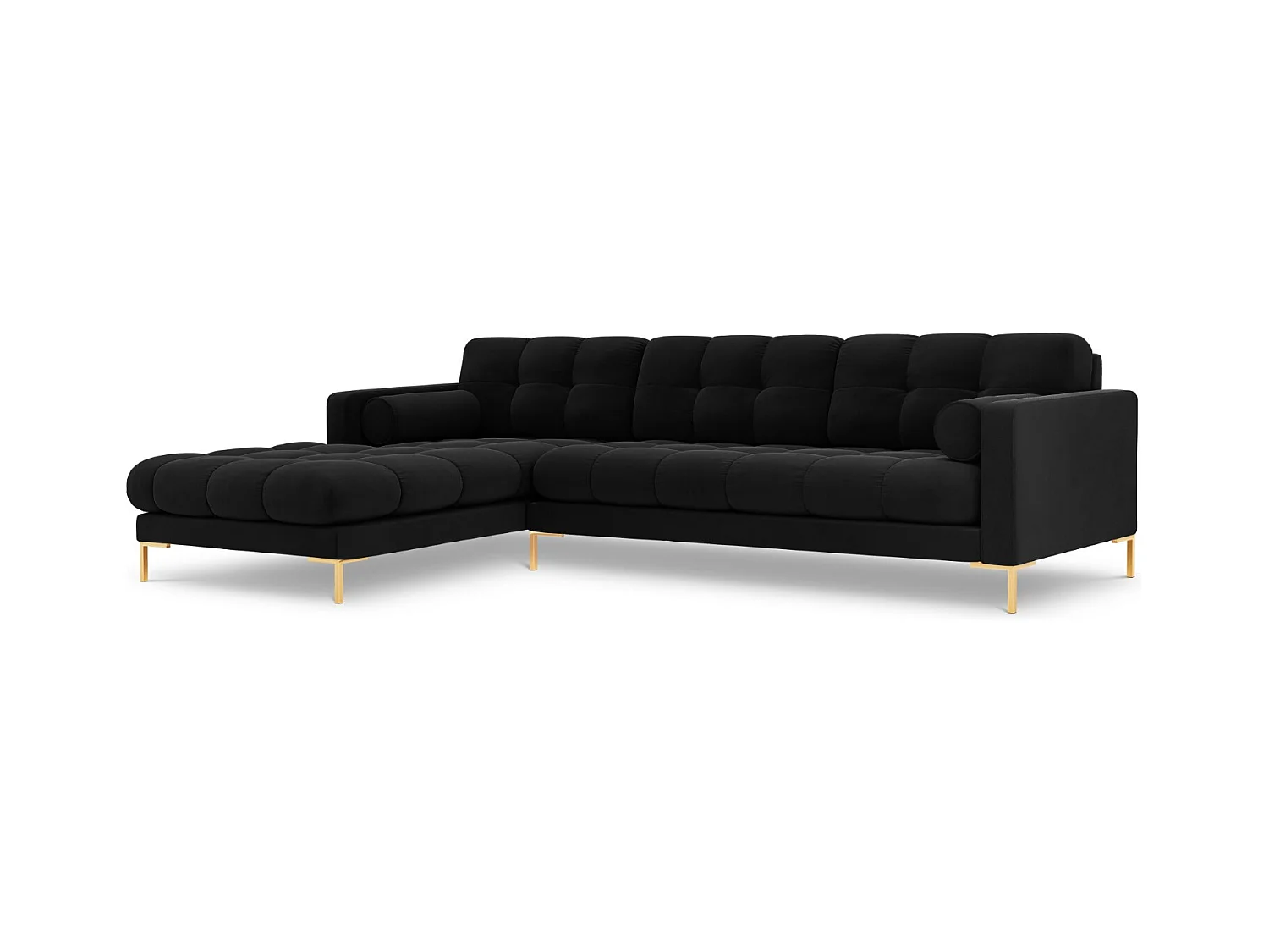 Cosmopolitan Design - Linker hoekbank "Bali" 5 zitplaatsen, Flueel, Zwart - 293x185x75cm