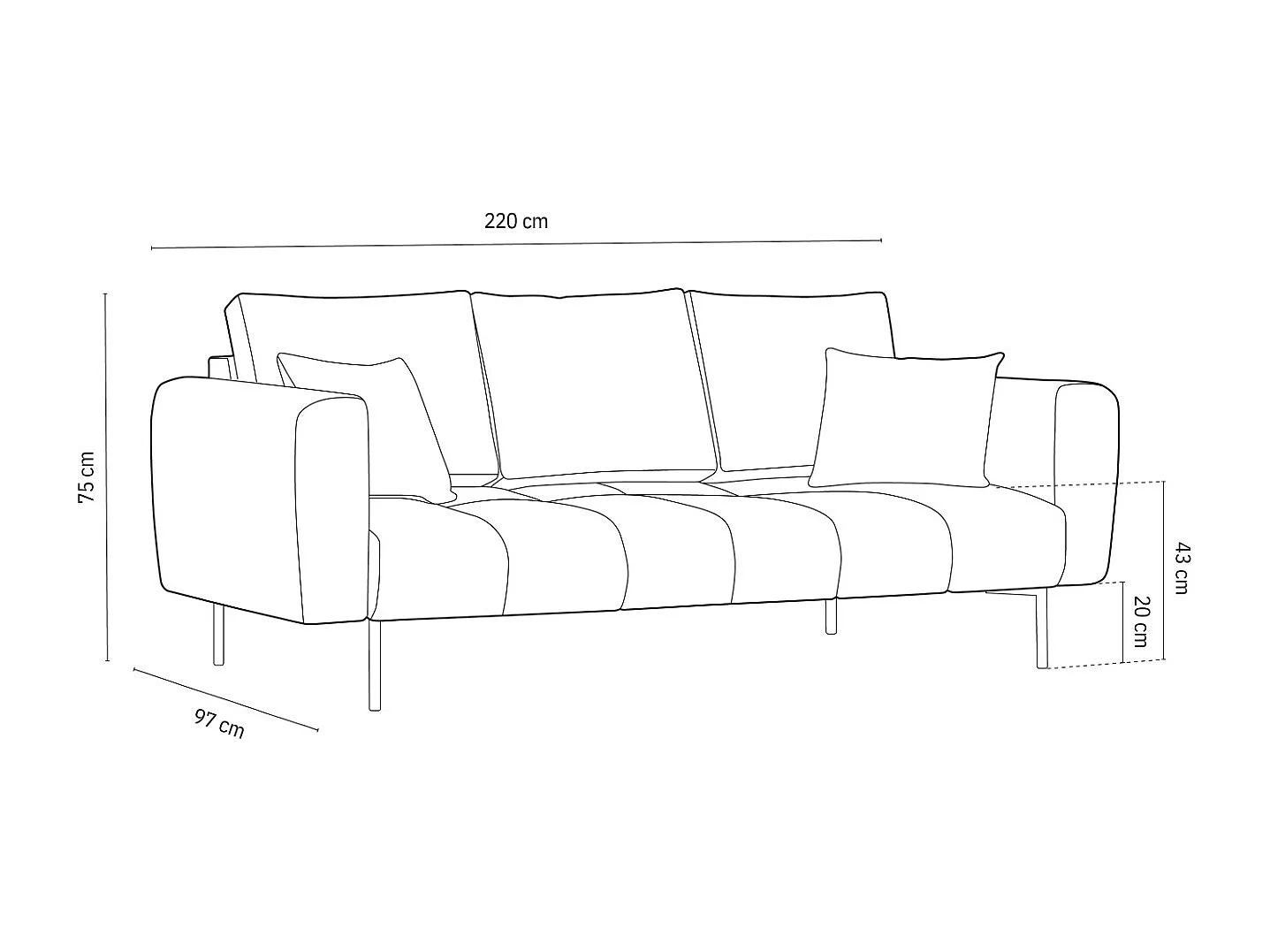 Cosmopolitan Design - 3-Sitzer Sofa "Hastings" aus Samt hellblau - 220x97x75cm
