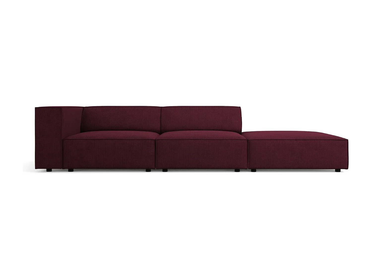 Cosmopolitan Design - Sofa bok prawy, "Arendal" 4 miejsca szenil z efektem prążkowania, rubin - 262x102x70cm
