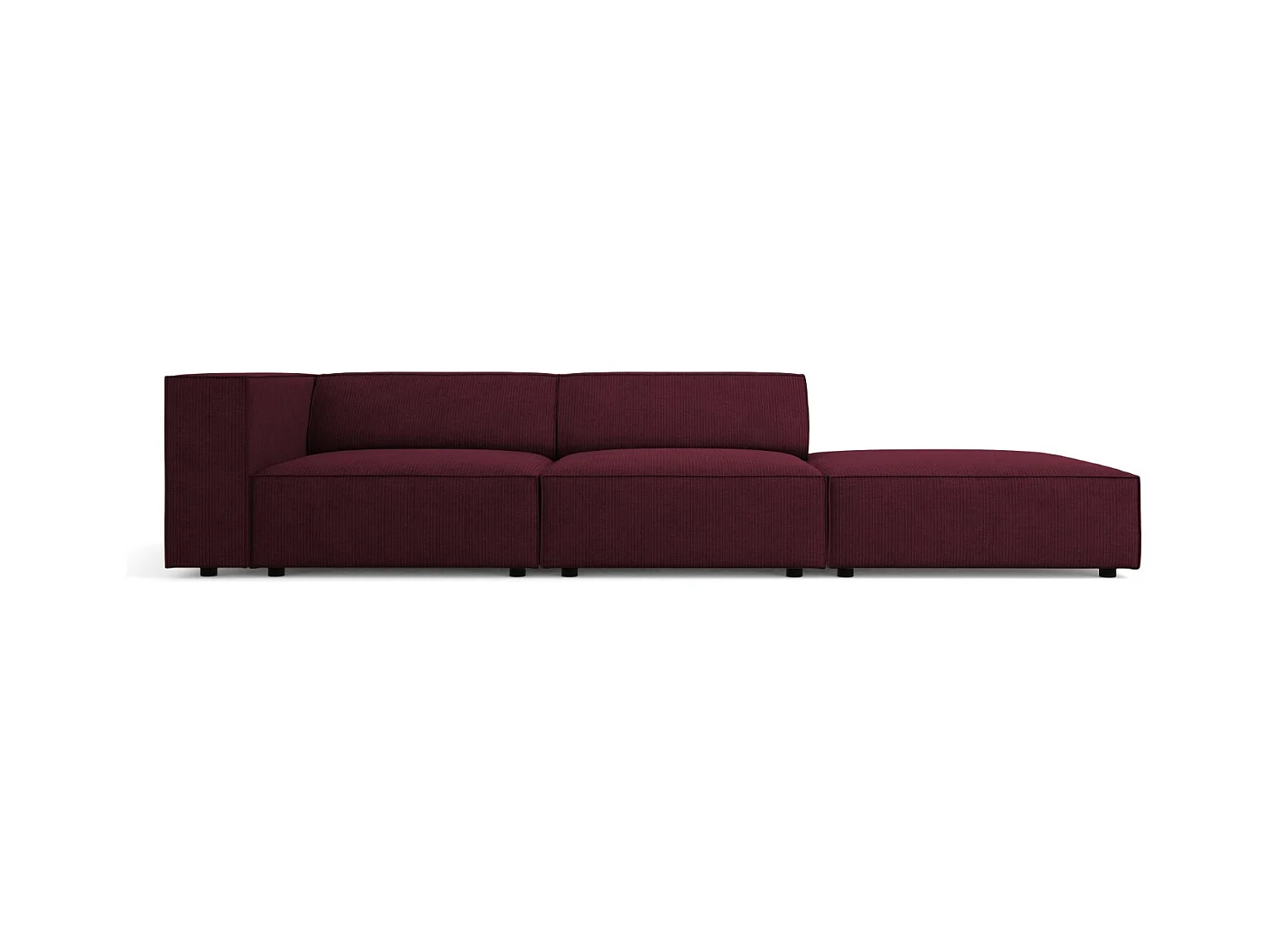 Cosmopolitan Design - Rechte bank "Arendal" 4 zitplaatsen, Chenille met ribbeleffect, Robijn - 262x102x70cm