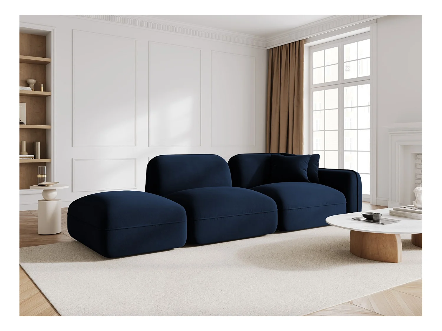 CXL by Christian Lacroix - Canapé modulable gauche "Lucien" 3 places en velours bleu roi - 295x90x70cm