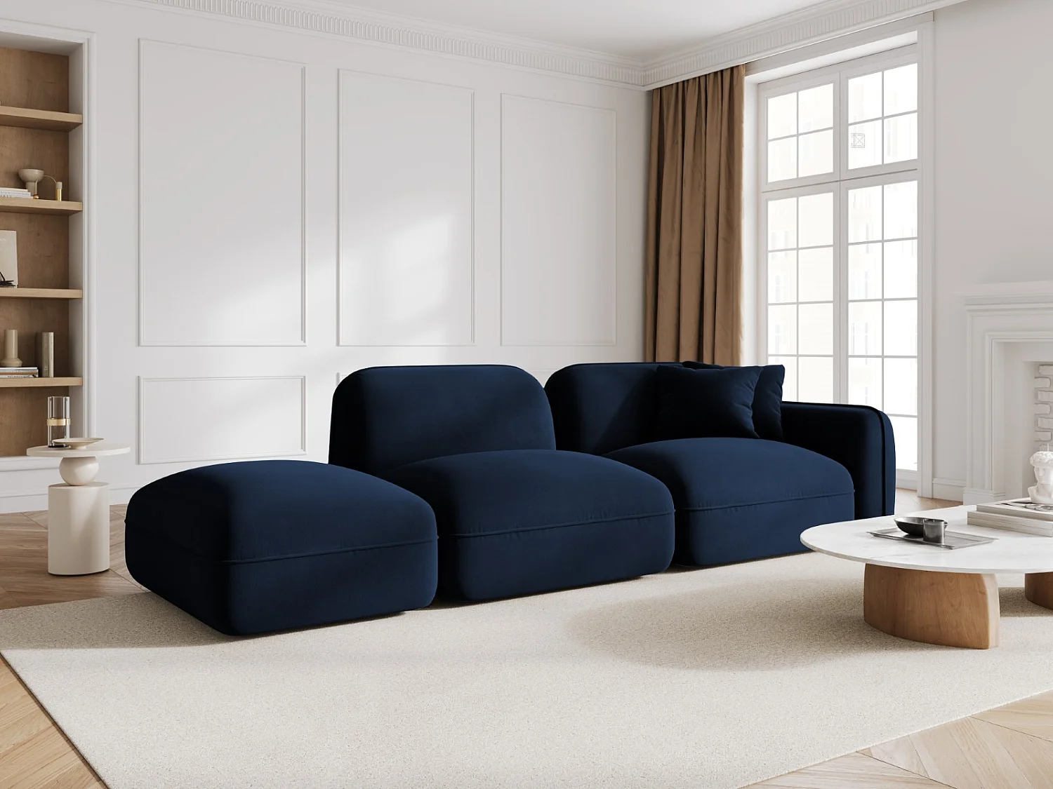 CXL by Christian Lacroix - Canapé modulable gauche "Lucien" 3 places en velours bleu roi - 295x90x70cm