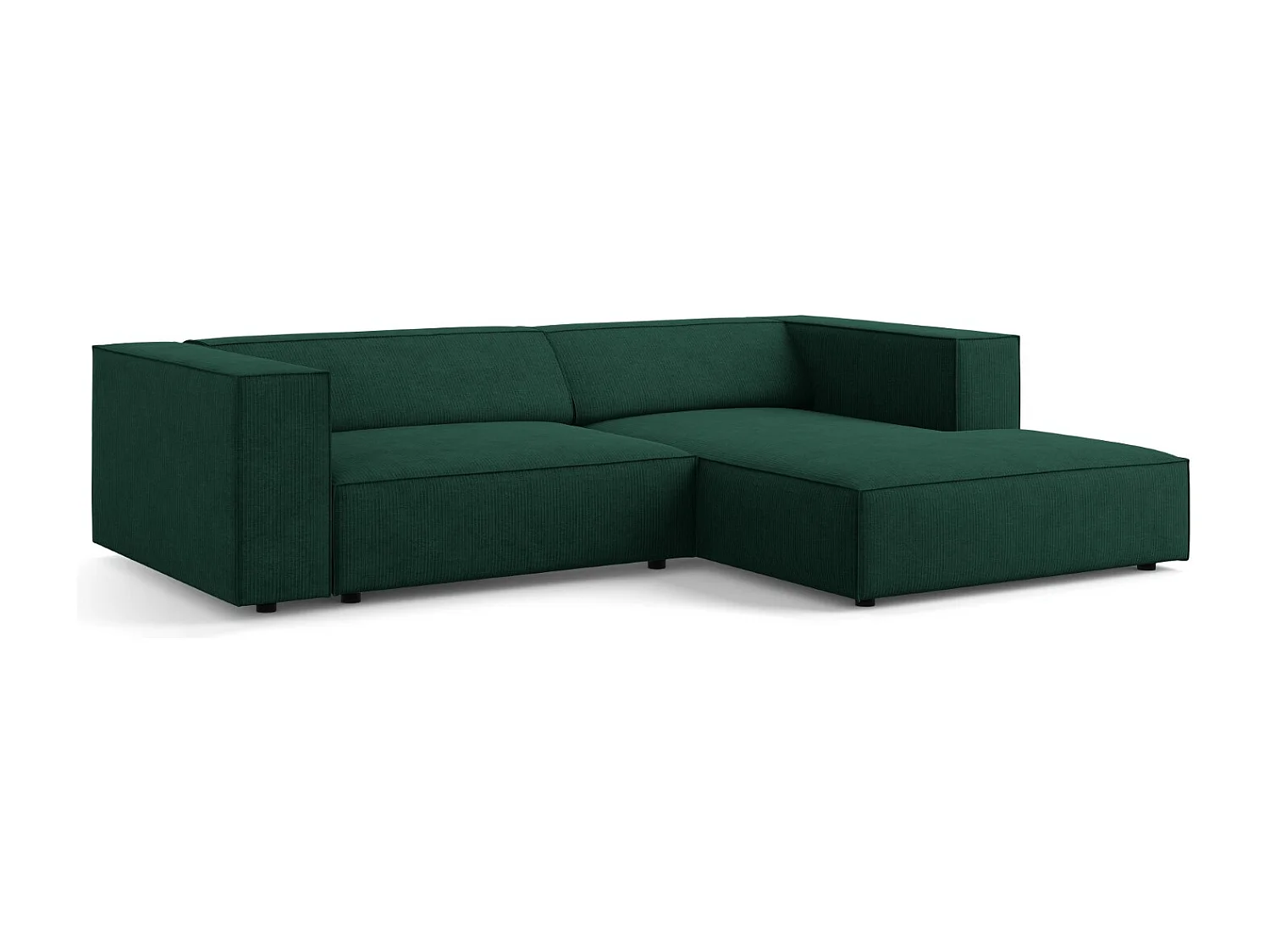 Cosmopolitan Design - 3-Sitzer Ecksofa rechts "Arendal" aus Chenille-Stoff mit Rippeneffekt flaschengrün - 224x166x70cm
