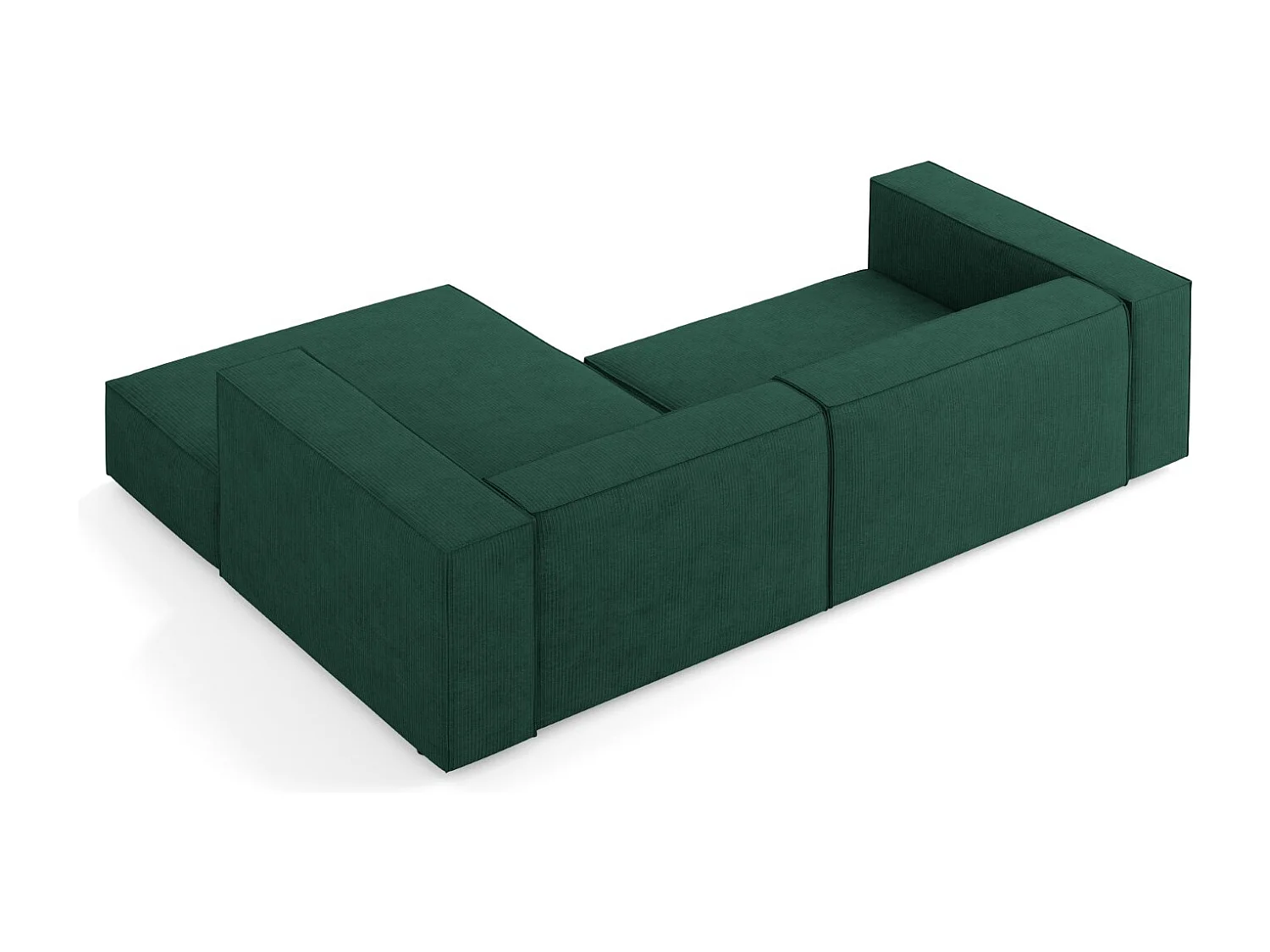 Cosmopolitan Design - 3-Sitzer Ecksofa rechts "Arendal" aus Chenille-Stoff mit Rippeneffekt flaschengrün - 224x166x70cm