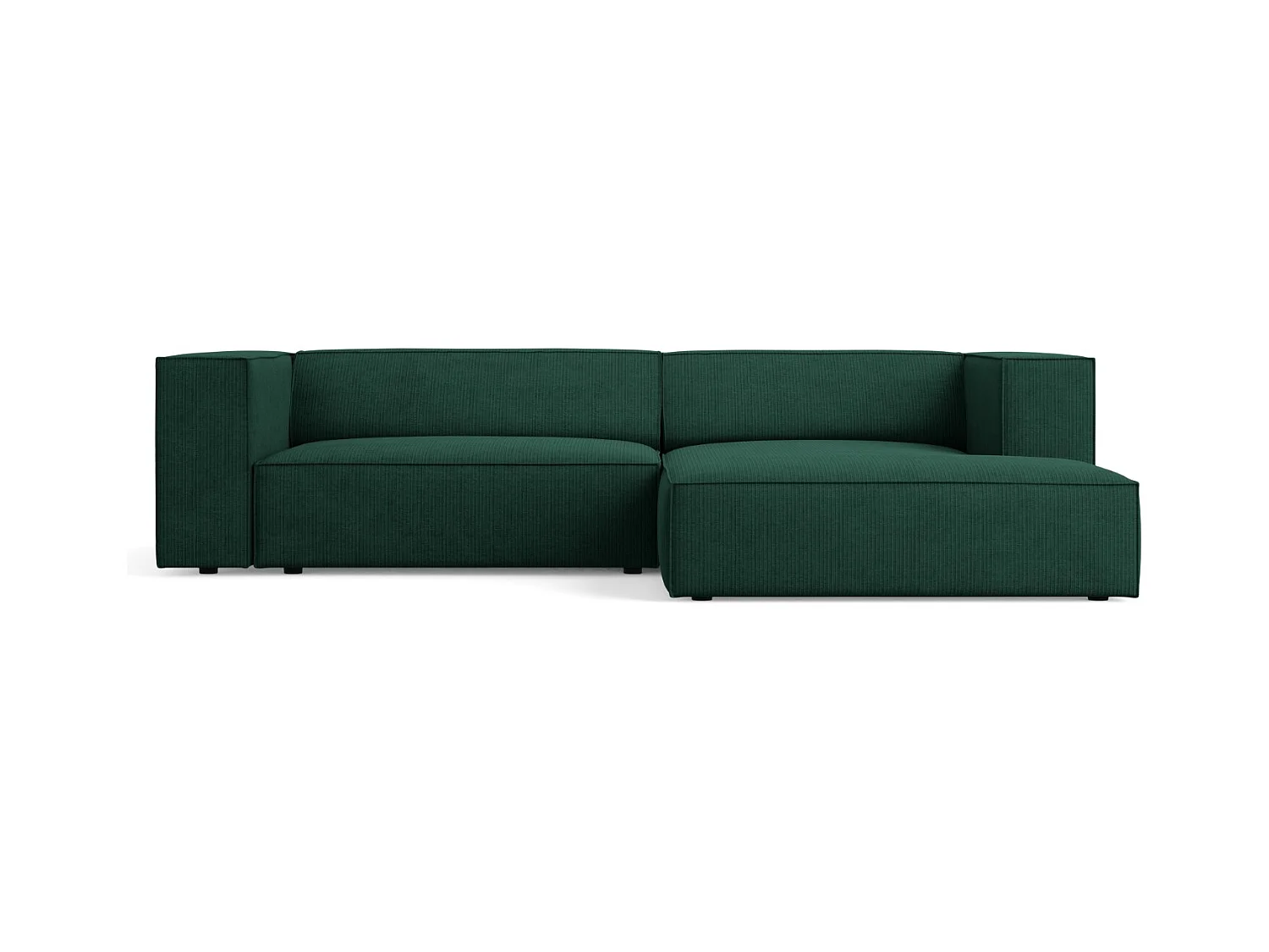 Cosmopolitan Design - Rechter hoekbank "Arendal" 3 zitplaatsen, Chenille met ribbeleffect, Flessengroen - 224x166x70cm