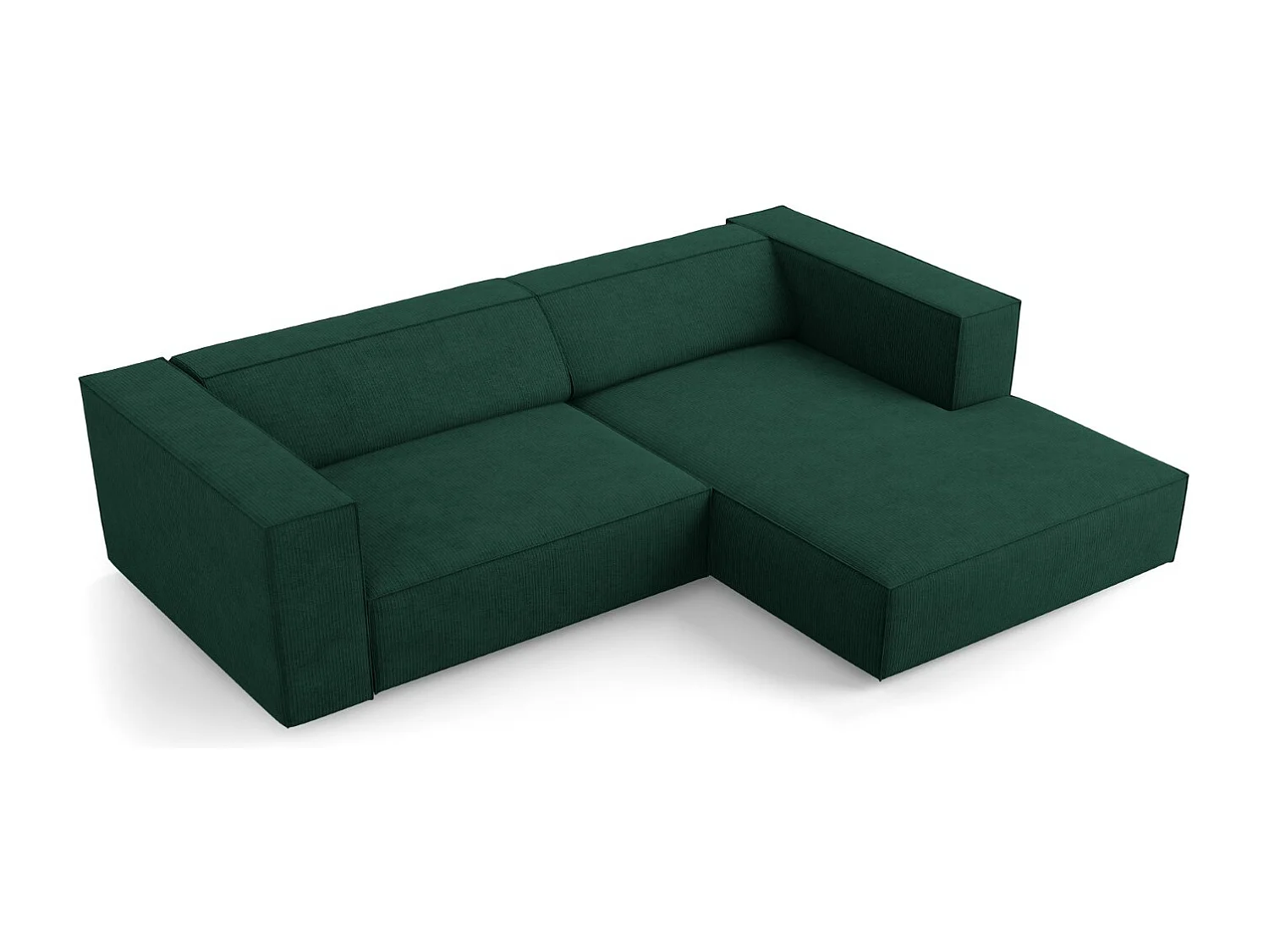 Cosmopolitan Design - Sofá de canto direito "Arendal" 3 lugares em tecido chenille com efeito canelado verde garrafa - 224x166x70cm