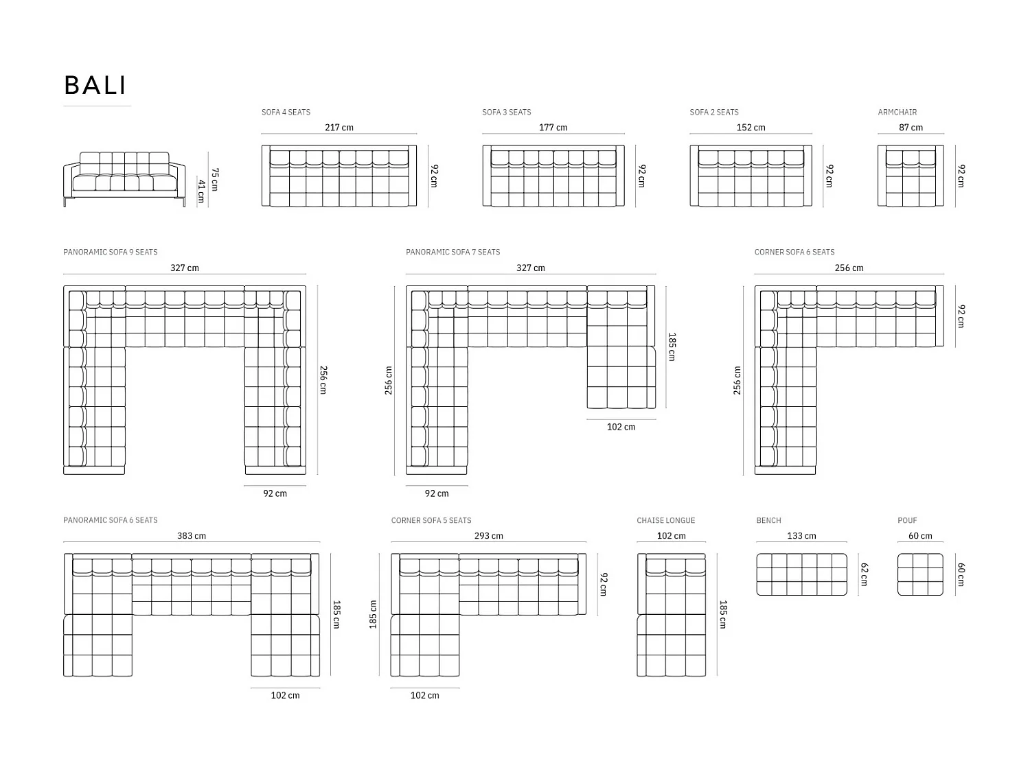 Cosmopolitan Design - Sofá "Bali" 3 plazas de terciopelo gris claro - 177x92x75cm