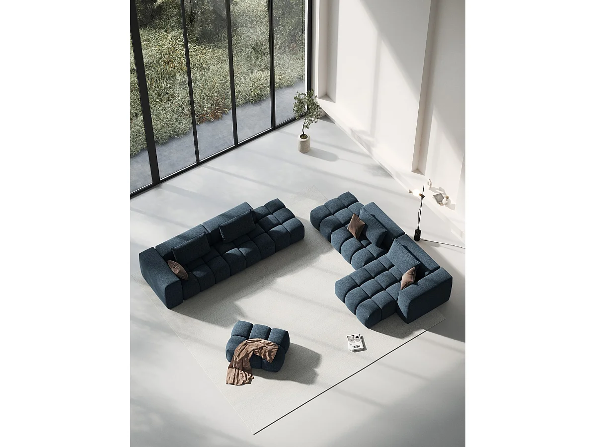 CXL by Christian Lacroix - Canapé d'angle droit modulable "Lorella" 4 places en tissu structurel bleu foncé - 265x145x70cm