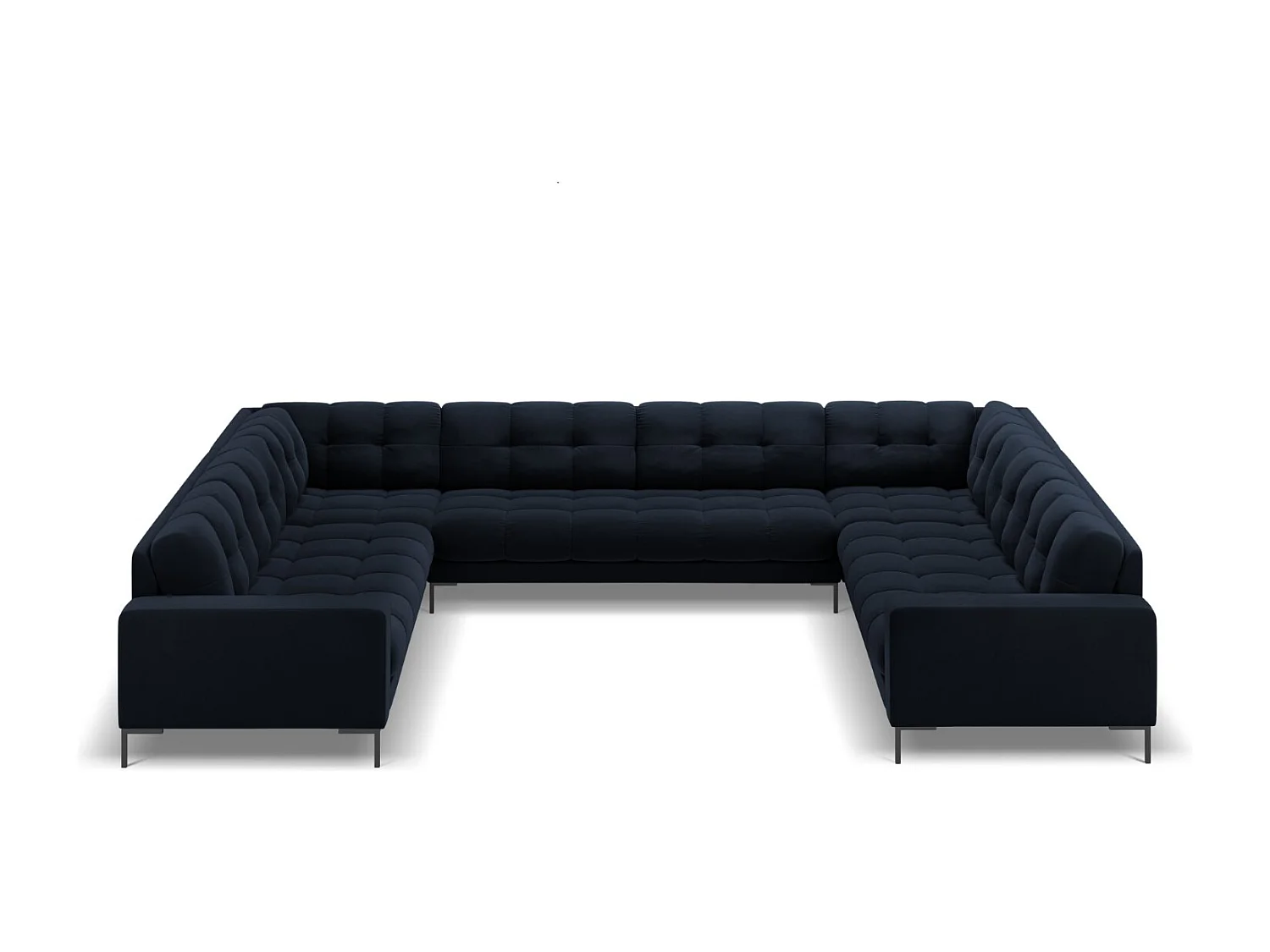 Cosmopolitan Design - Divano panoramico "Bali" 9 posti in velluto blu scuro - 327x256x75cm