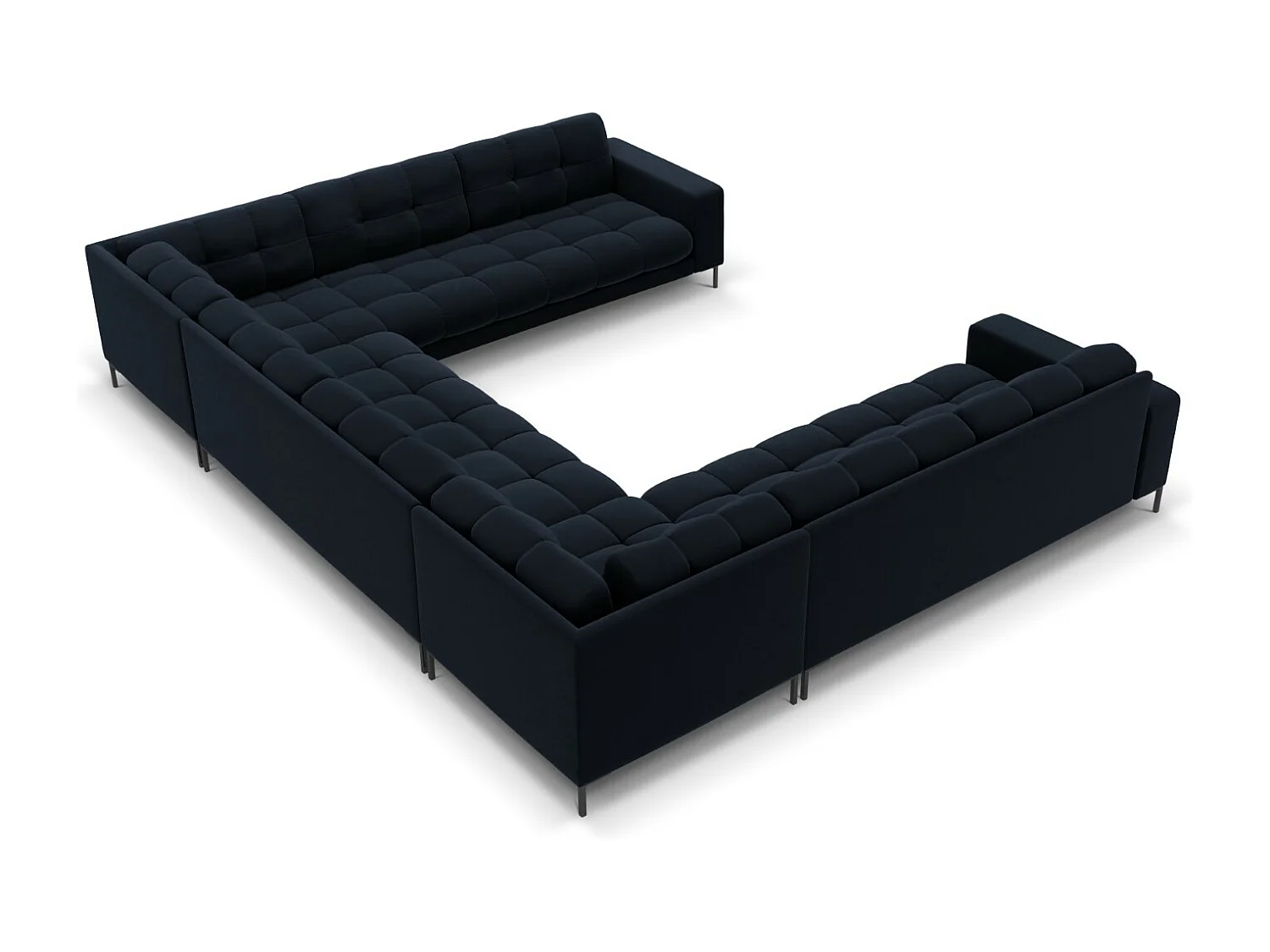 Cosmopolitan Design - Sofá panorâmico "Bali" 9 lugares em veludo azul escuro - 327x256x75cm