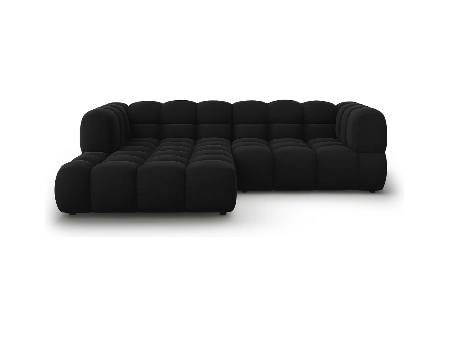 Cosmopolitan Design - Modulaire hoekbank links "Sky" 3 zitplaatsen, Flueel, Zwart - 244x162x75cm