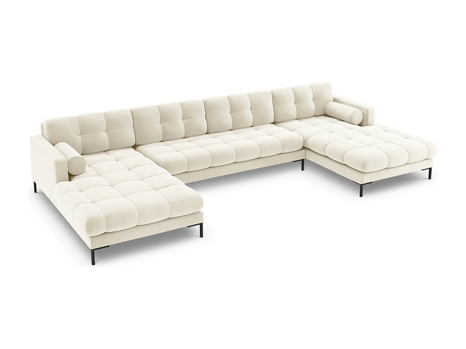 Cosmopolitan Design - Divano panoramico "Bali" 7 posti in velluto beige chiaro - 383x185x75cm