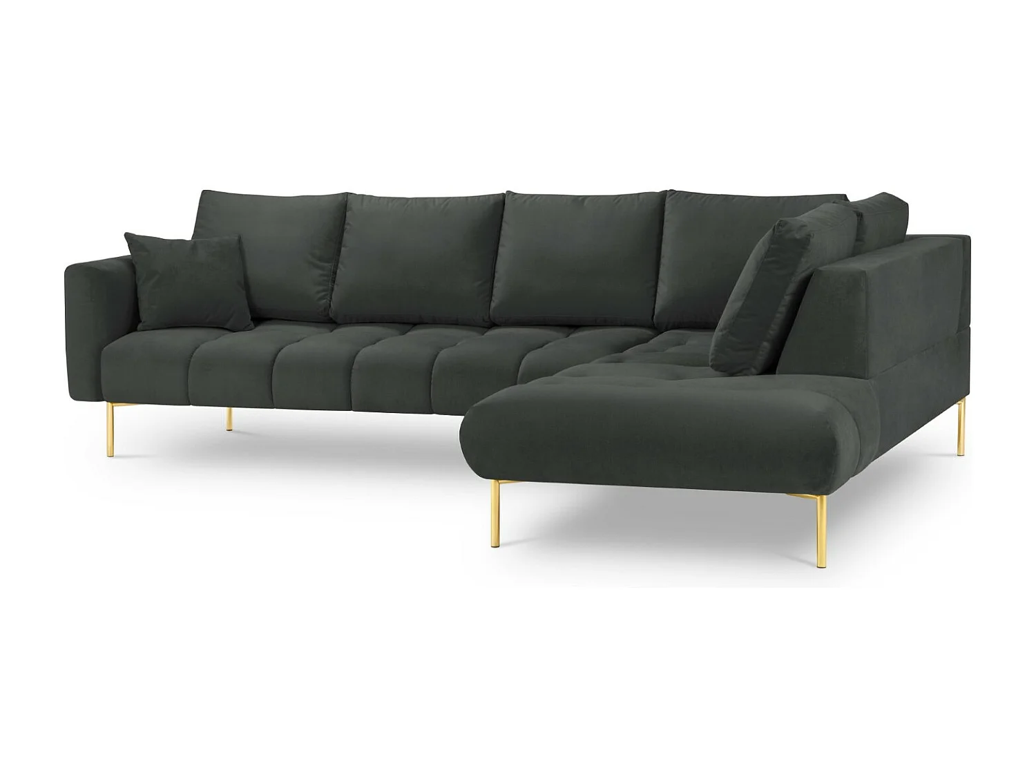 Cosmopolitan Design - Sofá de canto direito "Hastings" 5 lugares em veludo cinza escuro - 301x216x75cm