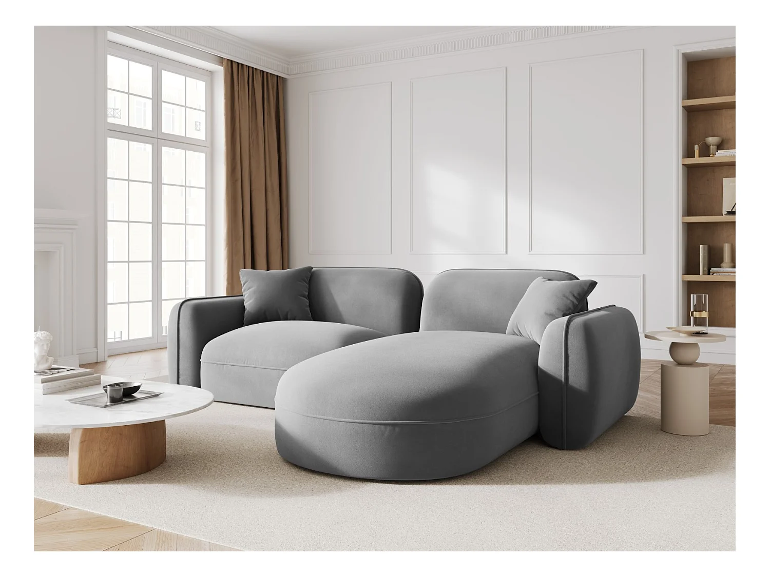 CXL by Christian Lacroix - Canapé d'angle droit modulable "Lucien" 3 places en velours gris clair - 230x165x70cm