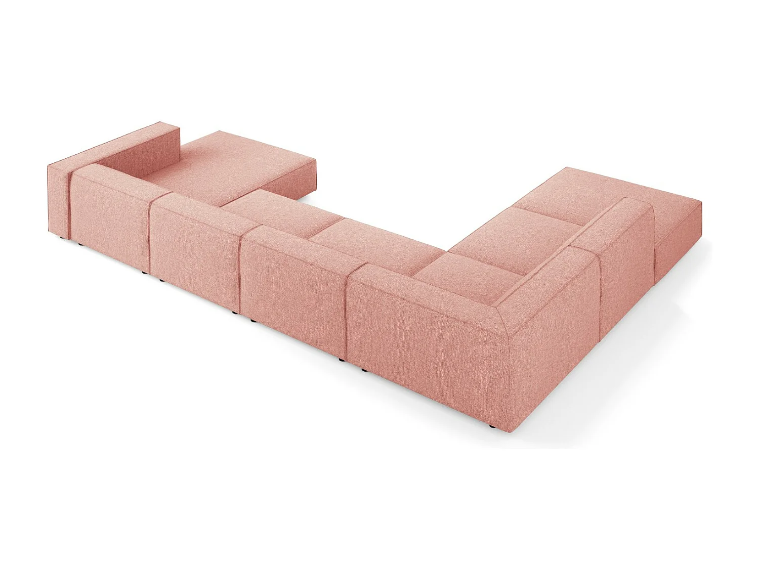 Cosmopolitan Design - Canapé d'angle gauche panoramique "Arendal" 7 places en chenille rose - 364x262x70cm