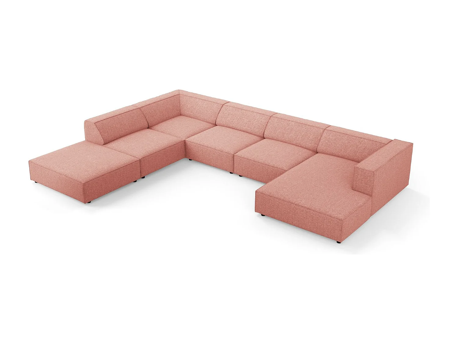 Cosmopolitan Design - Canapé d'angle gauche panoramique "Arendal" 7 places en chenille rose - 364x262x70cm