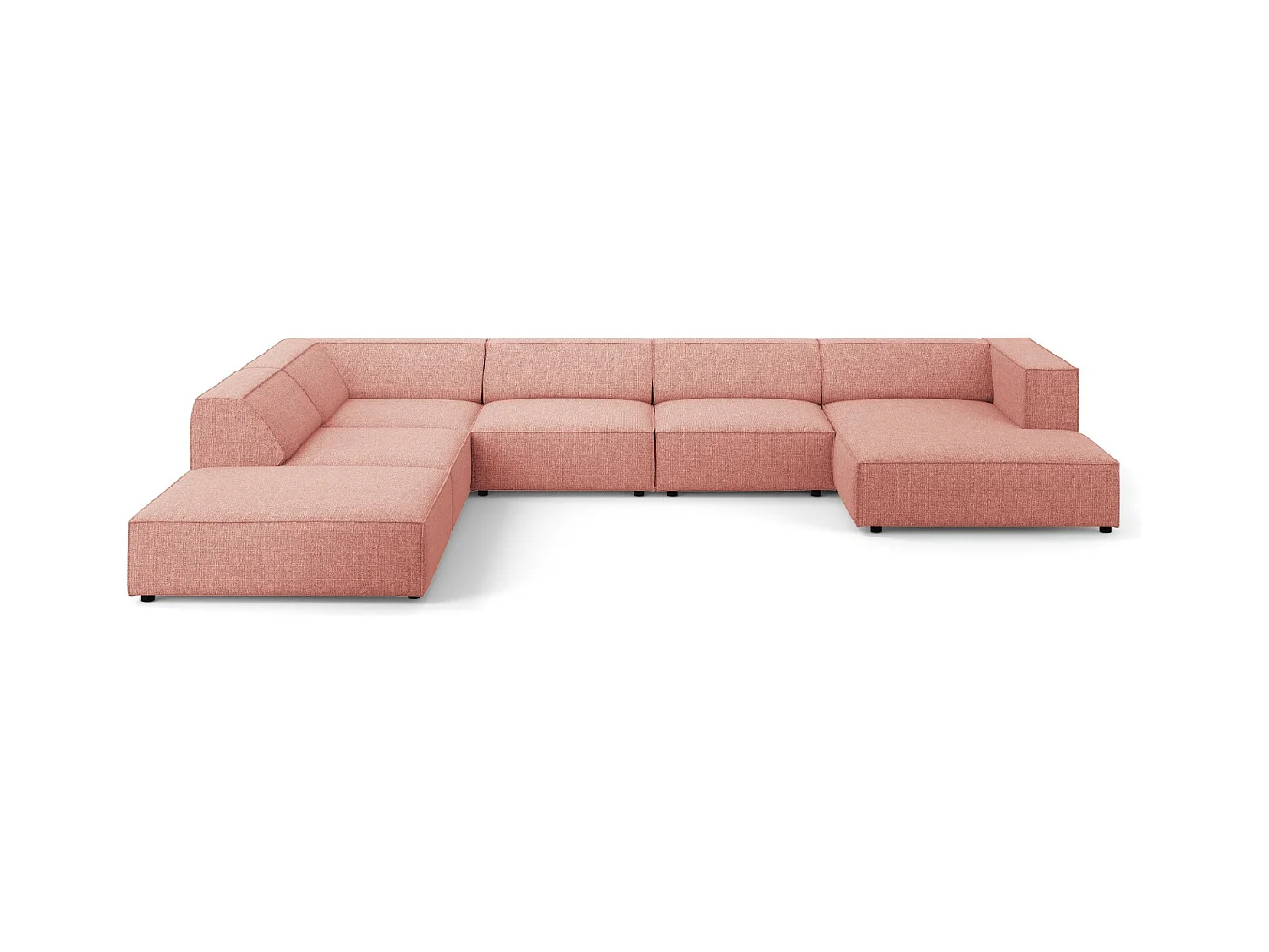 Cosmopolitan Design - Canapé d'angle gauche panoramique "Arendal" 7 places en chenille rose - 364x262x70cm
