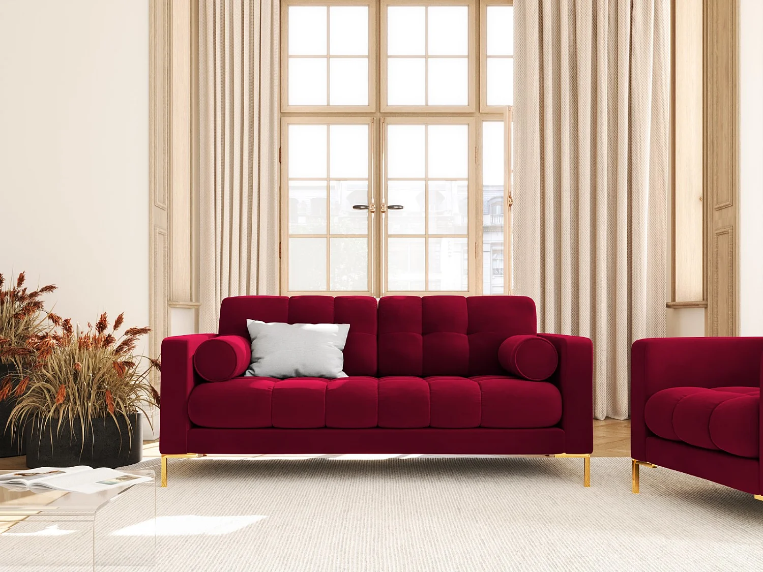 Cosmopolitan Design - Divano "Bali" 2 posti in velluto rosso - 152x92x75cm
