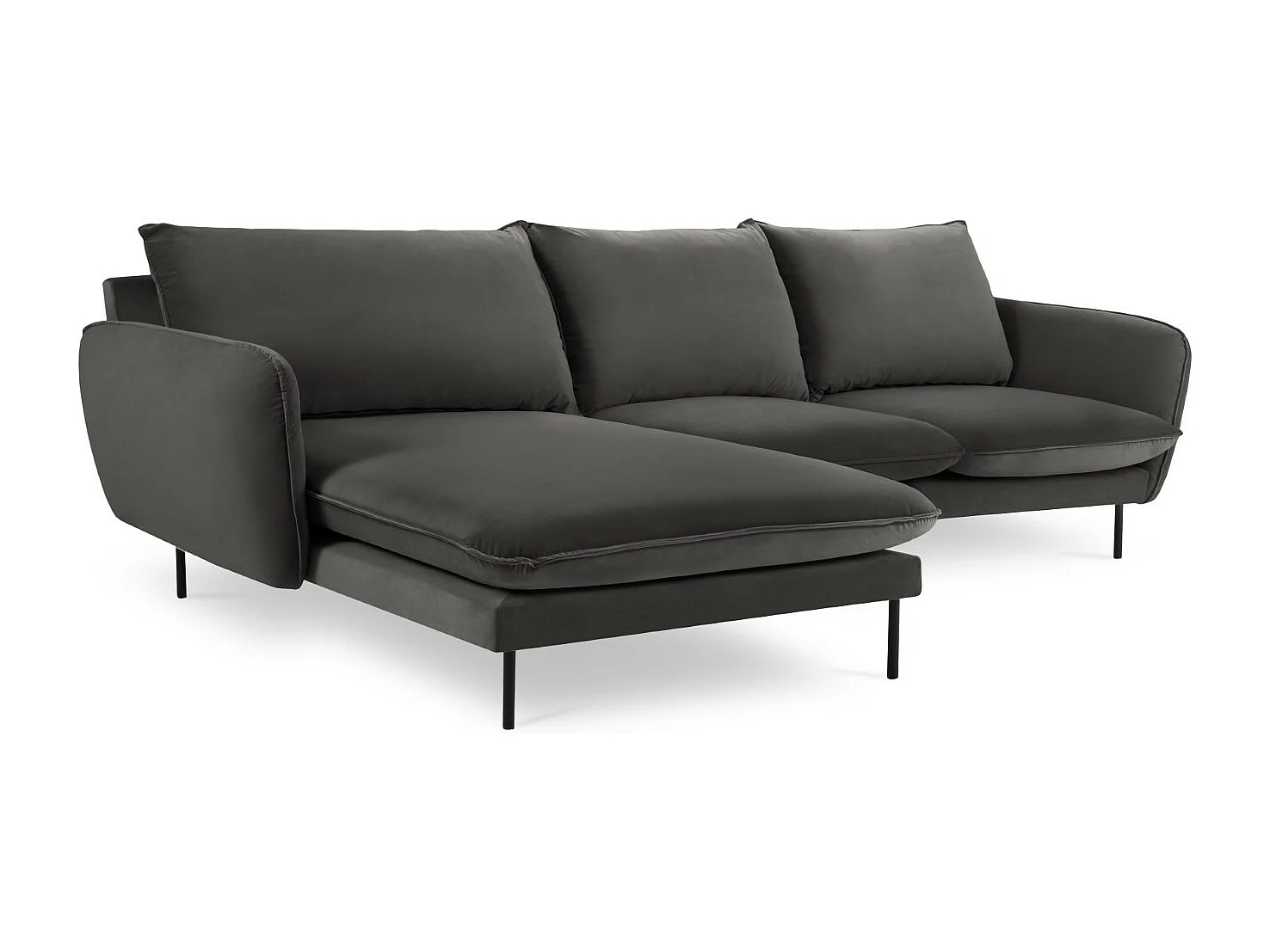 Cosmopolitan Design - Sofá esquinero izquierdo "Vienna" 5 plazas de terciopelo gris oscuro - 255x170x95cm