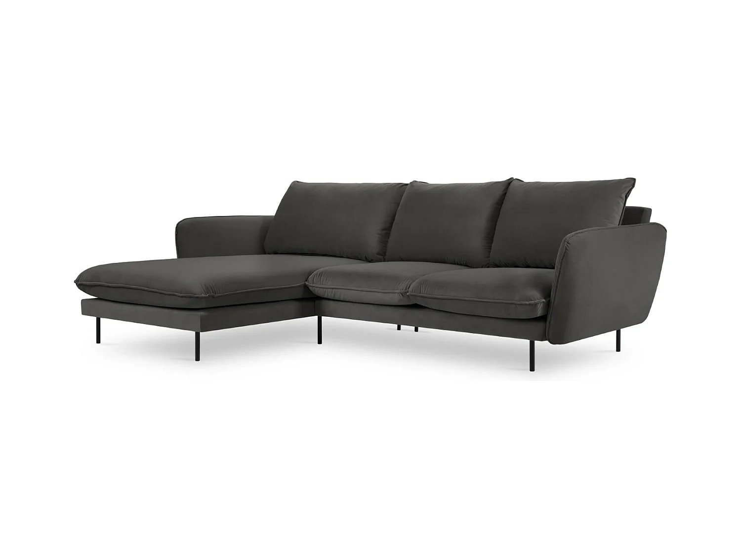 Cosmopolitan Design - Canapé d'angle gauche "Vienna" 5 places en velours gris foncé - 255x170x95cm