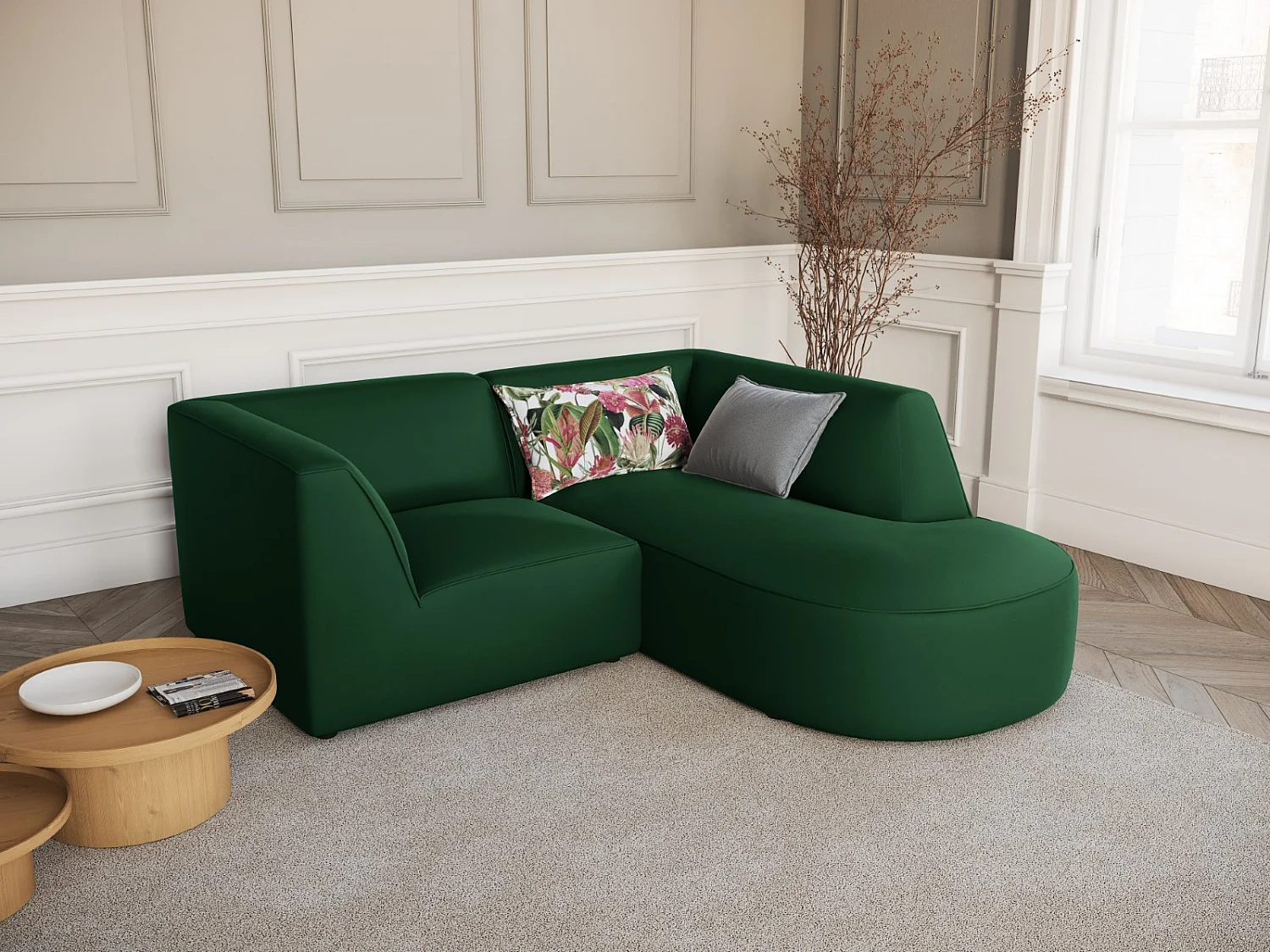 CXL by Christian Lacroix - Rechter hoekbank "Charles" 3 zitplaatsen, Flueel, Groente - 186x180x69cm