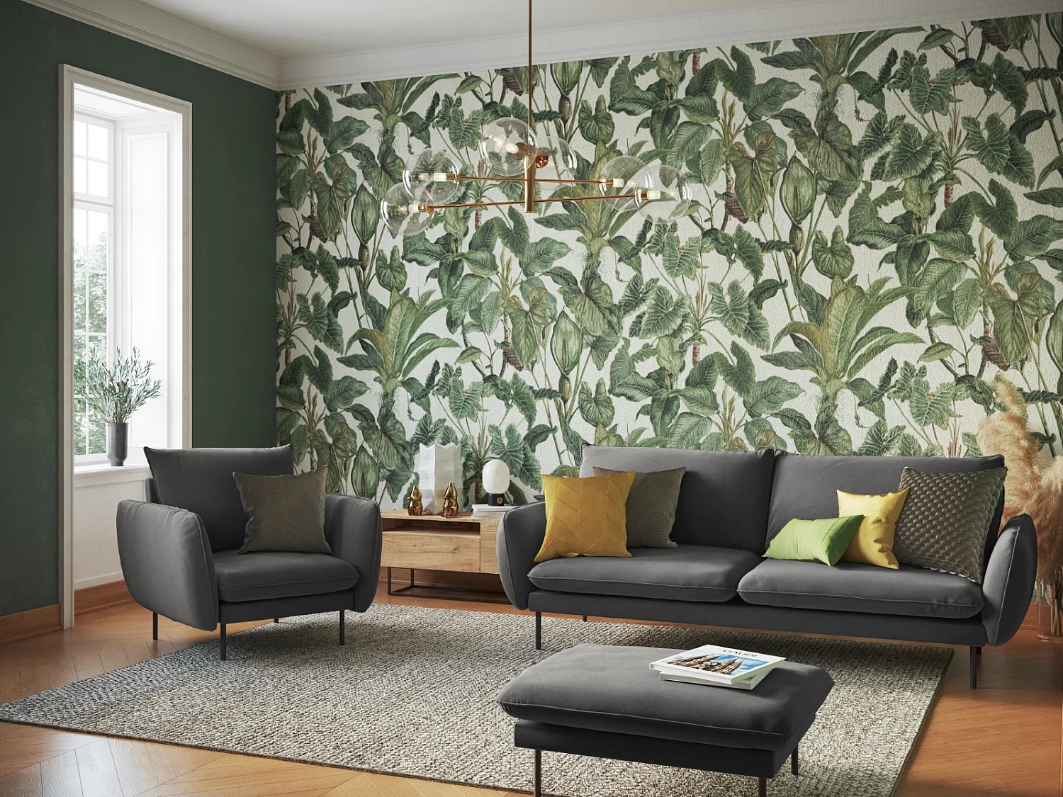 Cosmopolitan Design - 3-Sitzer Sofa "Vienna" aus Samt grau - 200x92x95cm