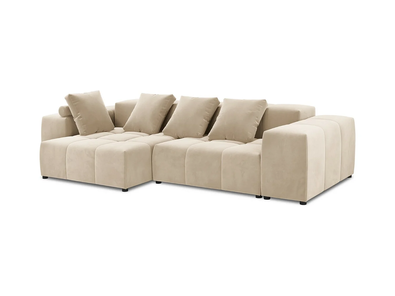 Cosmopolitan Design - Symmetrische modulaire hoekbank "Rome" 4 zitplaatsen, Flueel, Beige - 320x160x75cm
