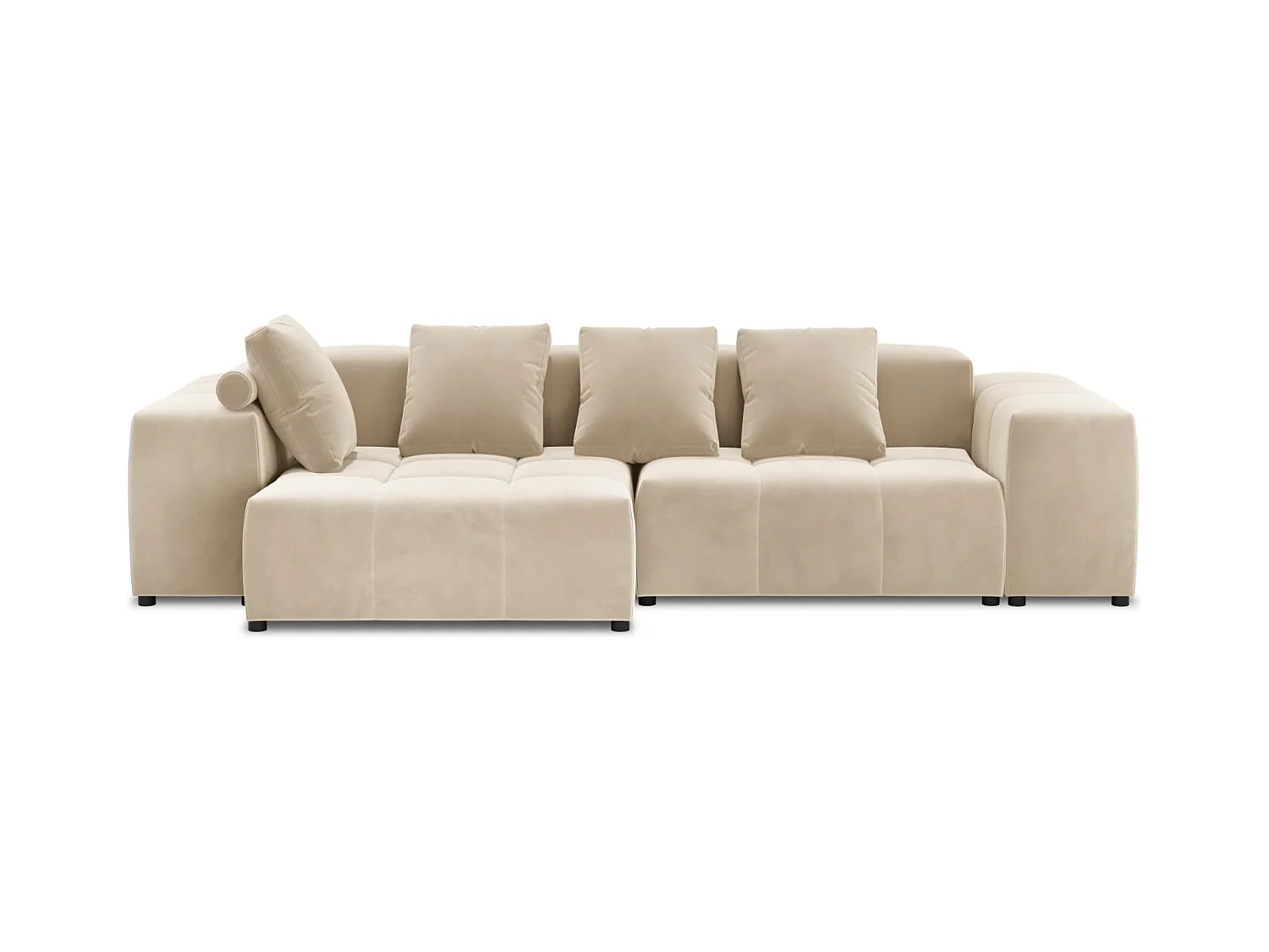 Cosmopolitan Design - Canapé d'angle symétrique modulable "Rome" 4 places en velours beige - 320x160x75cm