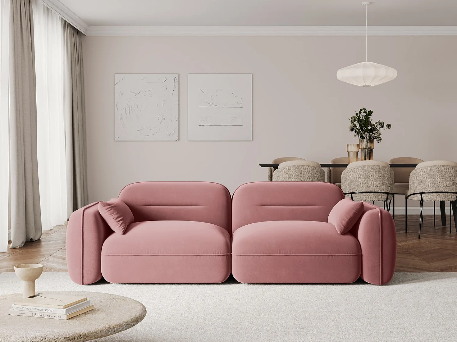 Cosmopolitan Design - Canapé modulable "Sydney" 3 places en velours saumon - 230x90x70cm