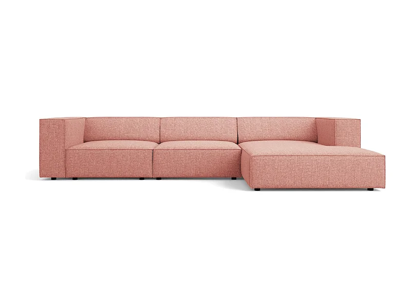 Cosmopolitan Design - Sofá de canto direito "Arendal" 4 lugares em tecido chenille rosa - 284x166x70cm