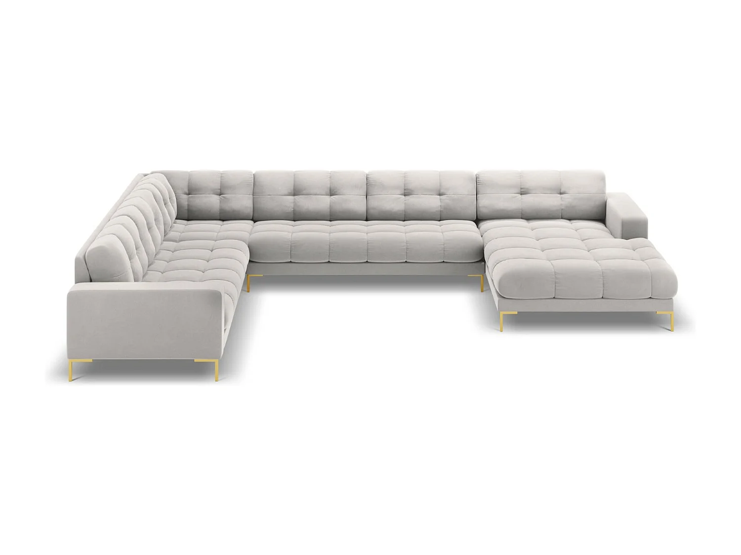 Cosmopolitan Design - Sofá de canto panorâmico à esquerda "Bali" 7 lugares em veludo prata - 327x256x75cm