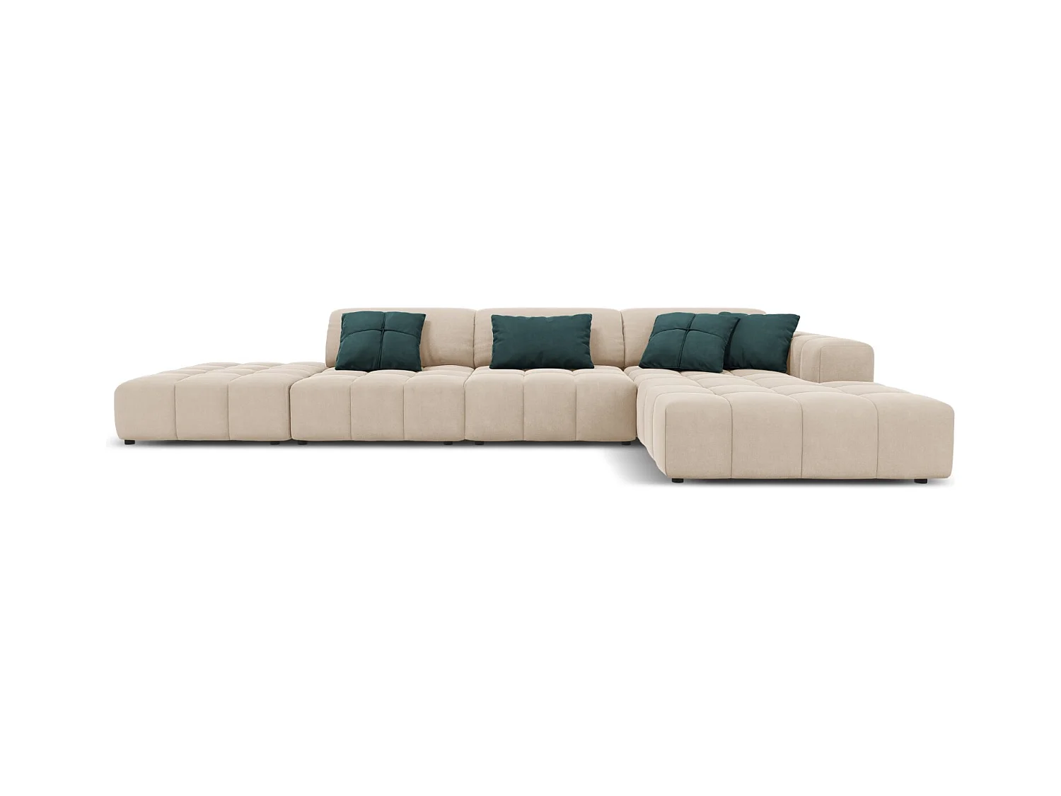 CXL by Christian Lacroix - Canapé d'angle droit "Luc" 5 places en velours beige clair - 341x166x70cm