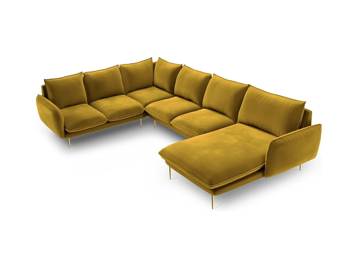 Cosmopolitan Design - Canapé d'angle gauche panoramique "Vienna" 7 places en velours jaune - 330x235x95cm