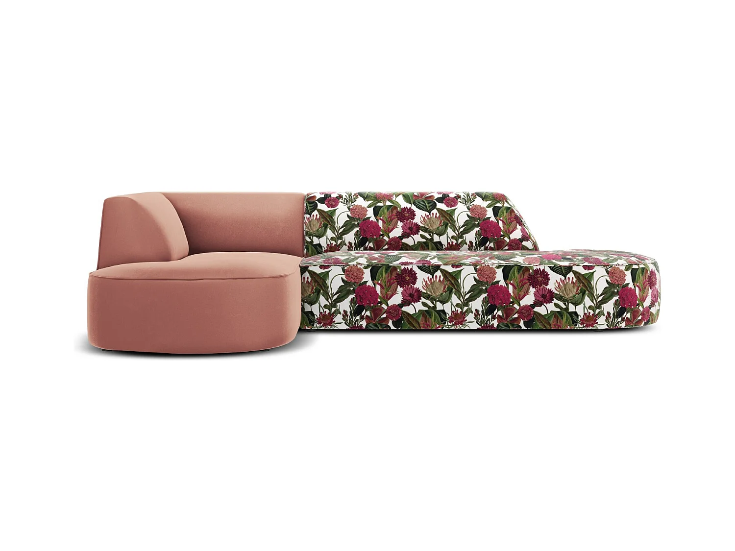 CXL by Christian Lacroix - Canapé d'angle gauche "Charles" 4 places en velours motif de rose de jardin,rose - 273x180x69cm