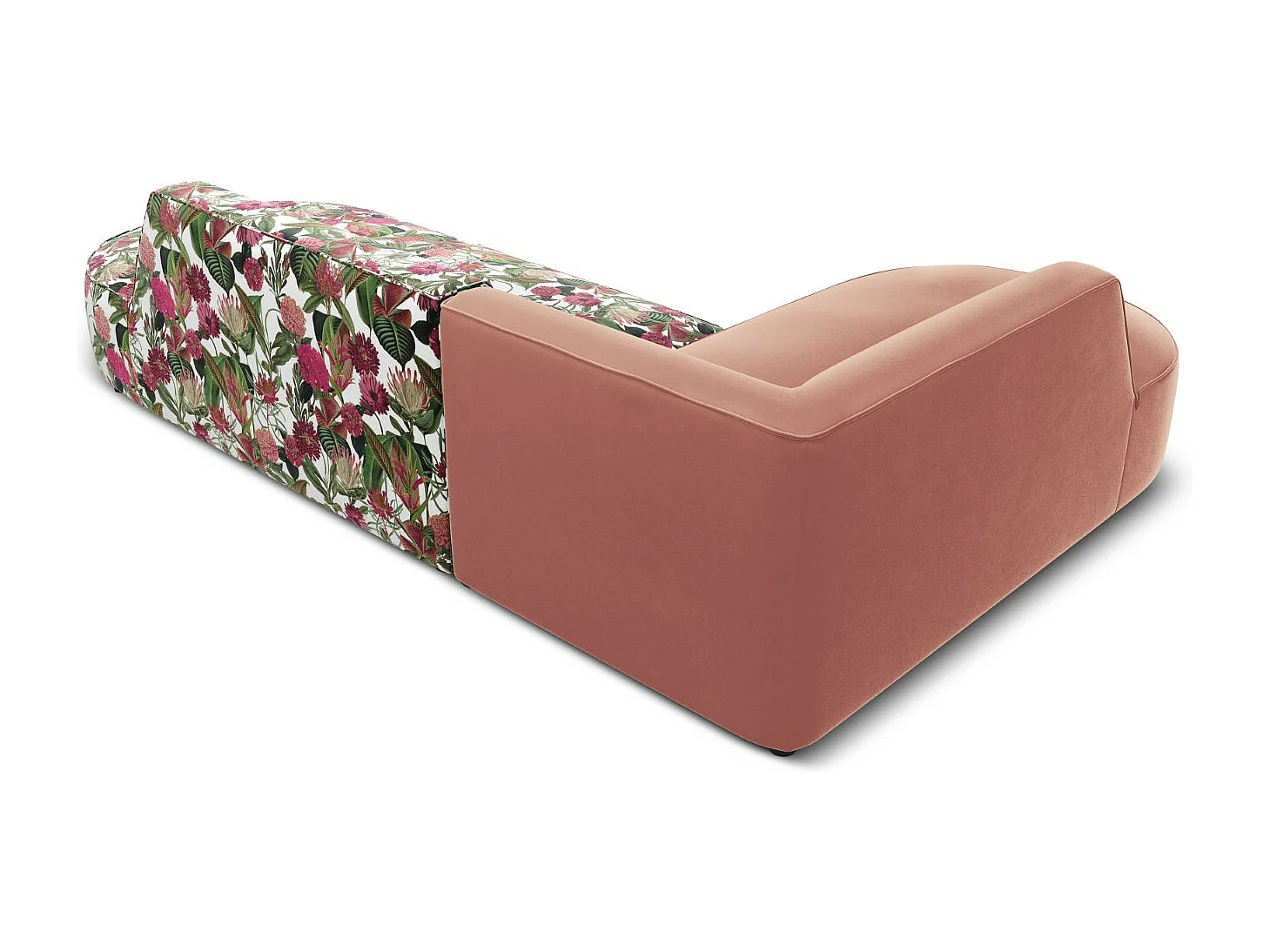 CXL by Christian Lacroix - Canapé d'angle gauche "Charles" 4 places en velours motif de rose de jardin,rose - 273x180x69cm