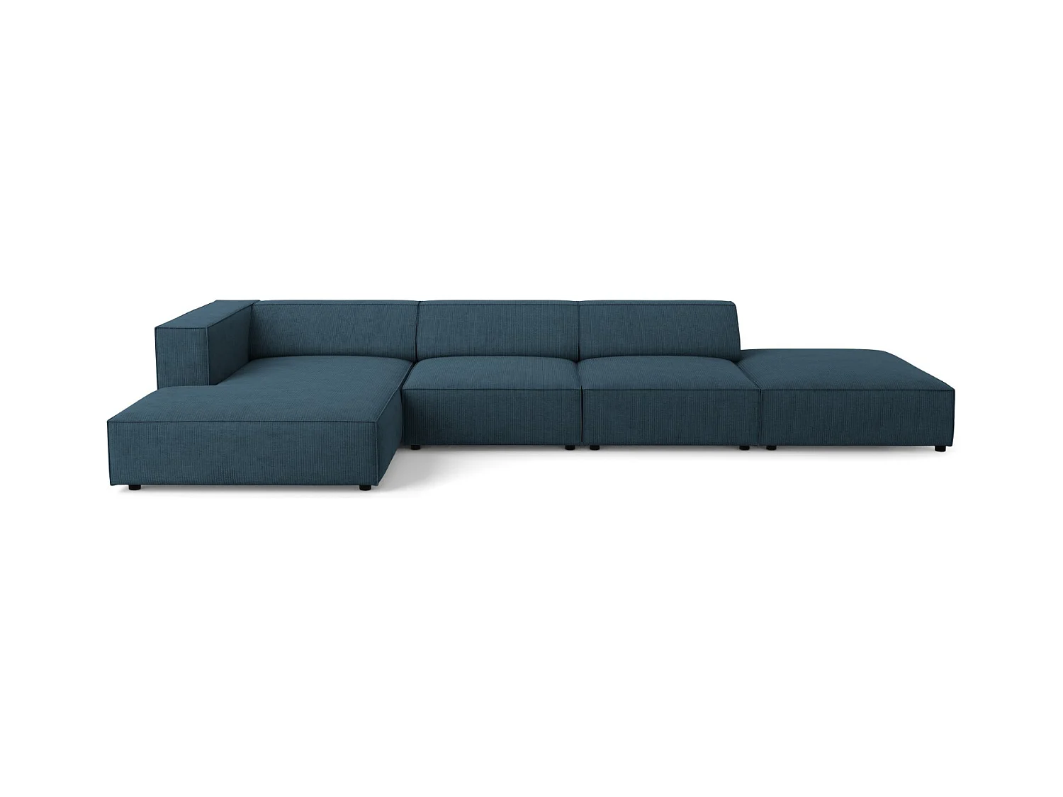 Cosmopolitan Design - Linker hoekbank "Arendal" 5 zitplaatsen, Chenille met ribbeleffect, Marineblauw - 341x166x70cm